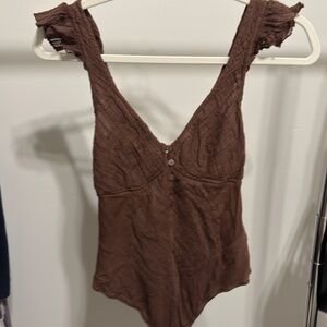 Free People Brown Ruffled Fitted Bodysuit